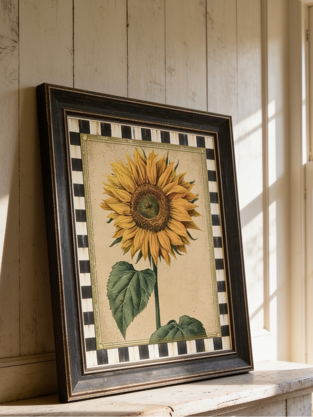 Framed Courtly Check Sunflower Art